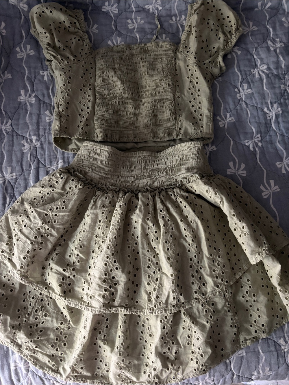 Hollister Sage Green Eyelet Tiered Mini Skirt Set - Picture 5 of 5